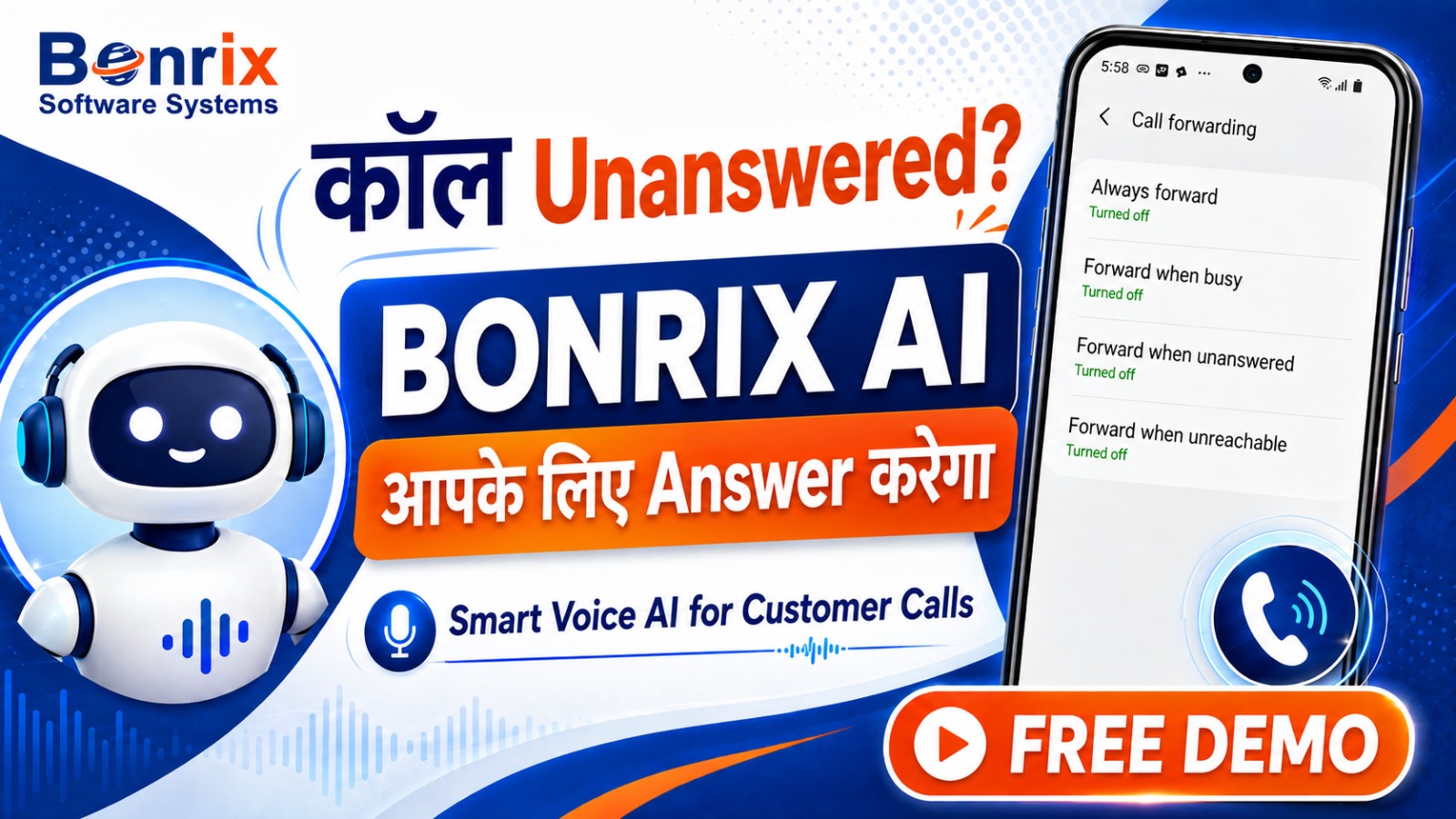 Never miss a lead! Bonrix affordable Voice AI Agent handles missed calls, customer support, ticket handling, and recharge guidance 24/7