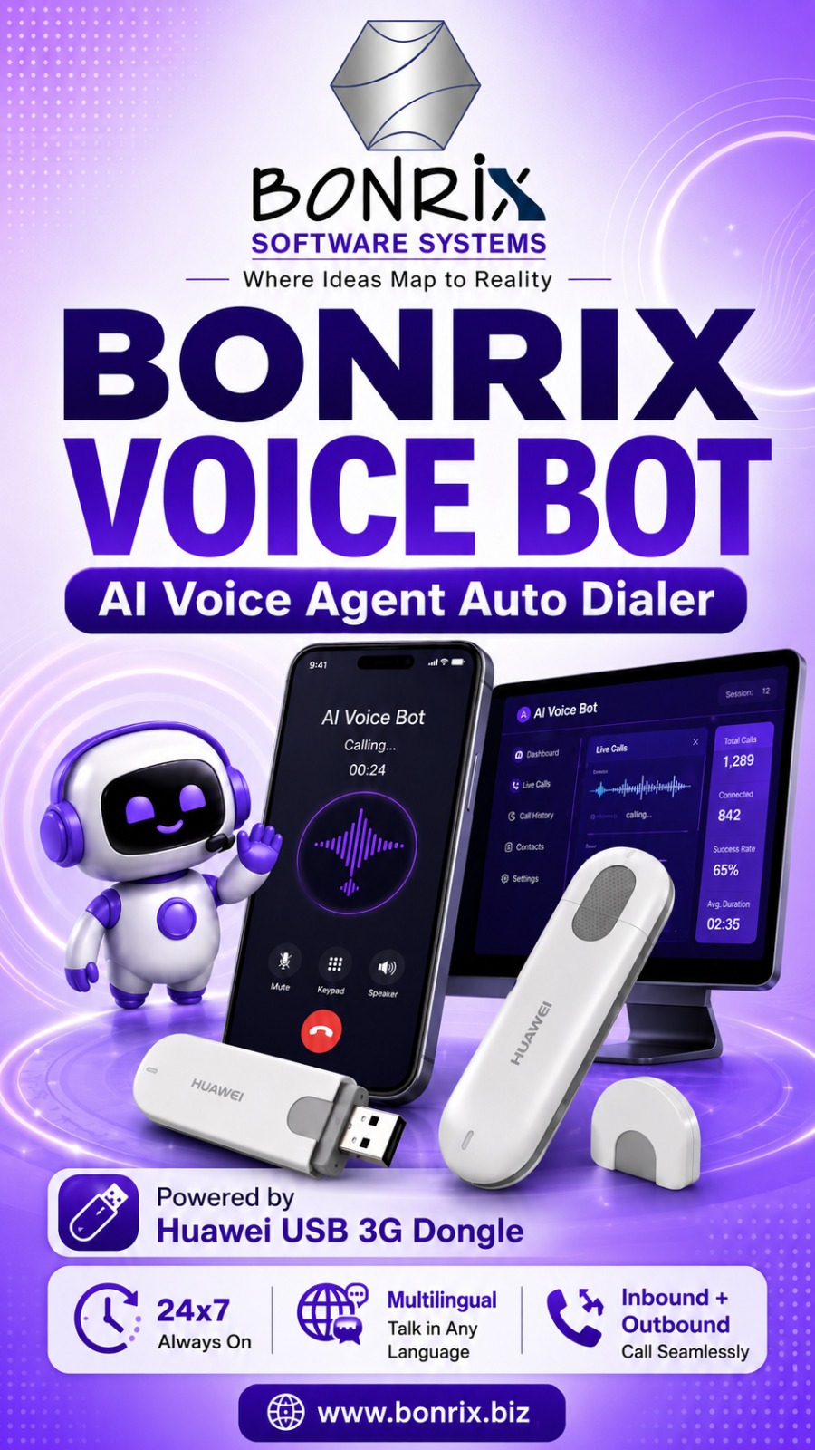 Bonrix Voice Bot & AI Auto Dialer - Revive Huawei 3G Dongle as 24x7 Low-Cost Voice AI for MSME 
